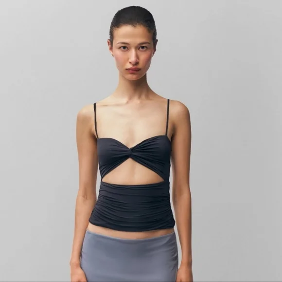 NWT Danielle Guizio Beia Twist Top Black Size Large - Picture 11 of 16